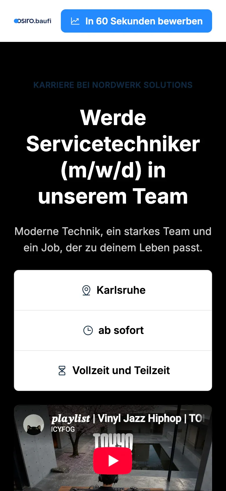 osiro recruiting funnel: job listing with location, start date, and employment type