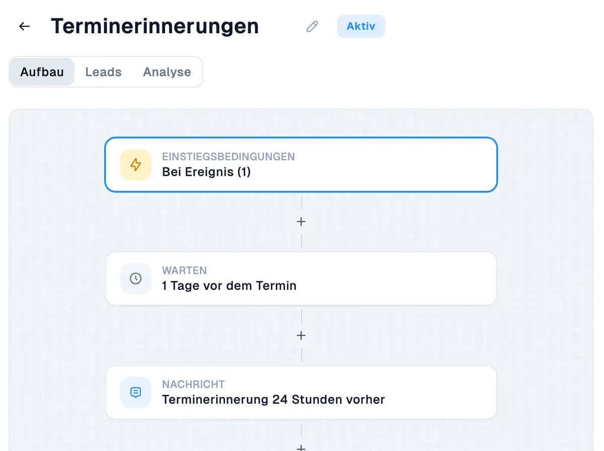 Flow Terminerinnerungen: E-Mail 24 Stunden und 1 Stunde vor dem Termin